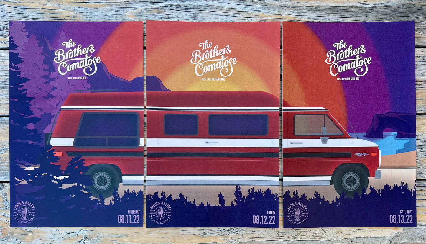 The Brothers Comatose Moe's Alley Show Posters Triptych, Original Art, 11"x17"